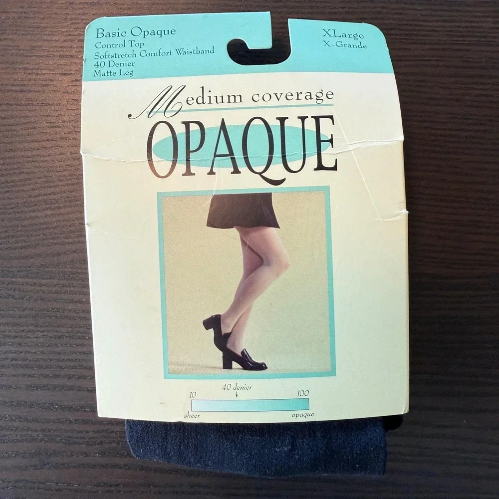 Vintage JCPenney Opaque Control Top Tights Women's XL Navy Soft Stretch‎